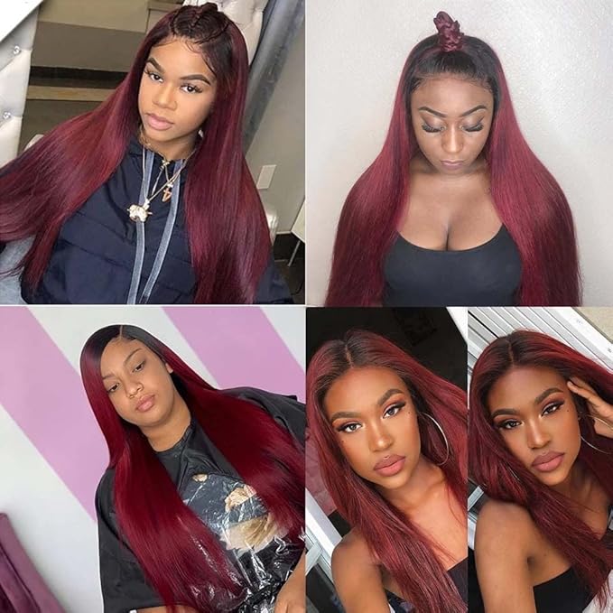 Straight Bundles Burgundy Human Hair 1B99j Straight Bundles Black Mixed With 99j Two Tone Brazilian Human Hair Extensions Wet and Wavy Soft Silky for Black Women 22 24 26 Inch