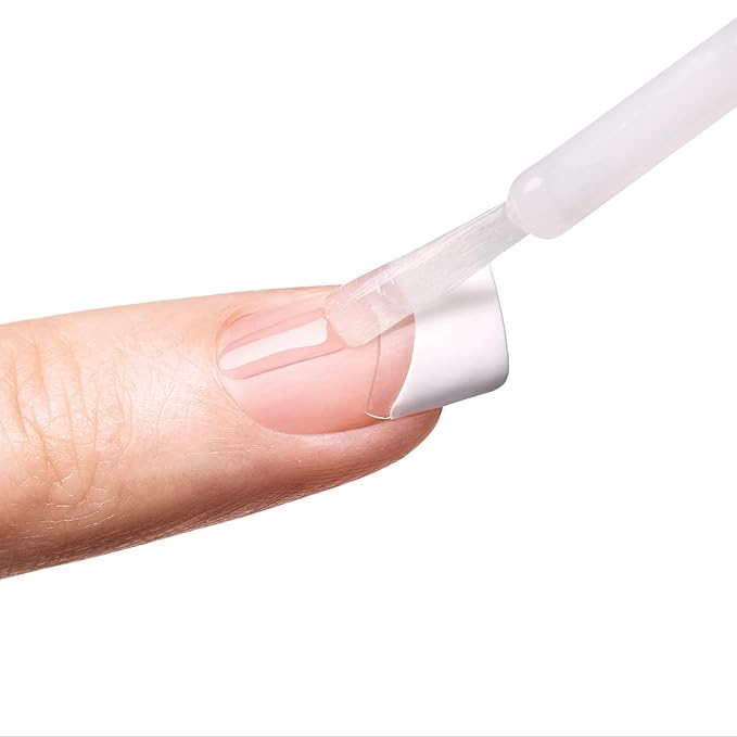 KISS Brush-On Gel Finish Fake Nail Kit French Manicure Set, 48 Short Length Square Shaped French & Natural Glue-On Nail Tips (Pack of 2)