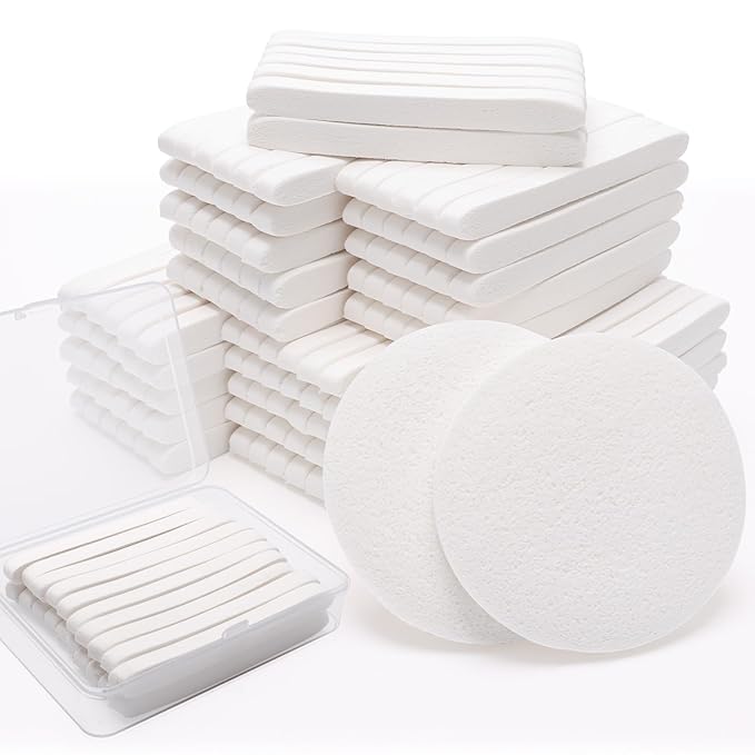 360+1 Pack White Compressed Facial Sponges, Luxiv Round Compress Face Cleaning Sponge for Estheticians Face Sponge Soft Compressed Makeup Sponges with Travel case (360)