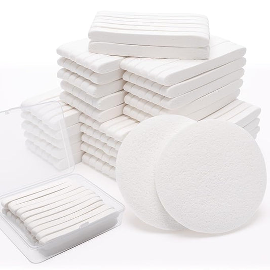 360+1 Pack White Compressed Facial Sponges, Luxiv Round Compress Face Cleaning Sponge for Estheticians Face Sponge Soft Compressed Makeup Sponges with Travel case (360)
