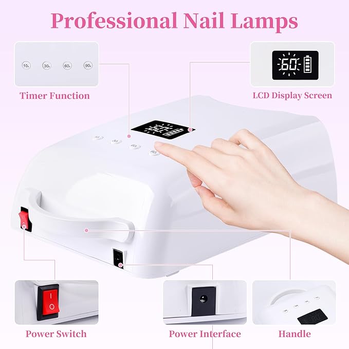 Professional UV LED Nail Lamp, Cordless Rechargeable UV Light for Gel Nails, 78W Fast Curing Gel Nail Light with 4 Timer Setting LCD Display, Auto Sensor and Spacious Interior(White)