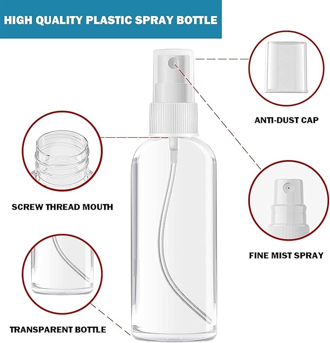 100PCS 2oz/60ml Small Spray Bottle, Clear Fine Mist Spray Bottle Mini Empty Hair Spray Bottle, Plastic Refillable Cosmetic Containers for Plants, Cleaning, Misting & Skin Care