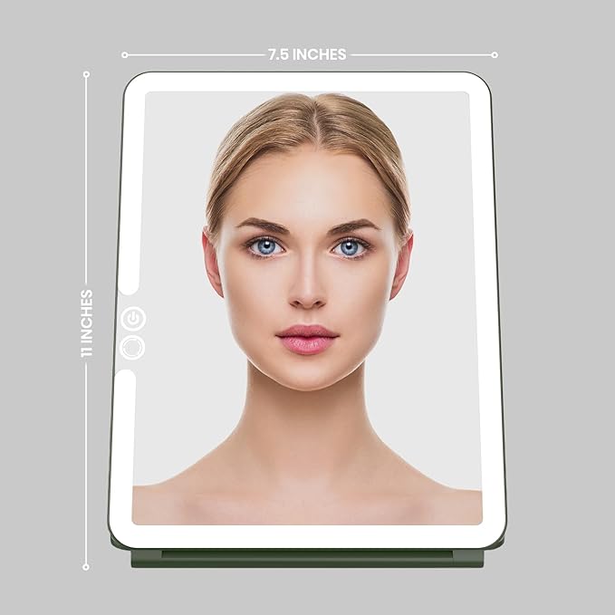 Eclipse LED Lighted Travel Vanity Makeup Mirror | 3 Colour Light, Compact, Portable, Lighted, Rechargeable, Illuminated Mirror | Perfect for Travel, Makeup & Beauty Needs | Forest Green