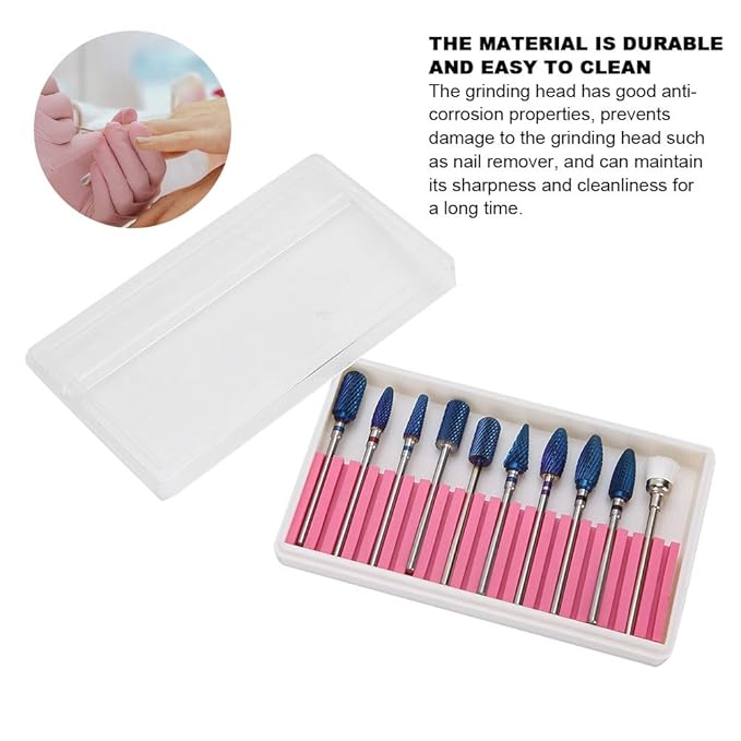 Nail Drill Bit Set, 10pcs Tungsten Steel Nail Drill Bit 3/32 inch Grinding Head Cuticle Drill Bit for Nails Manicure Set Professional Polishing Machine Tool for Pedicure