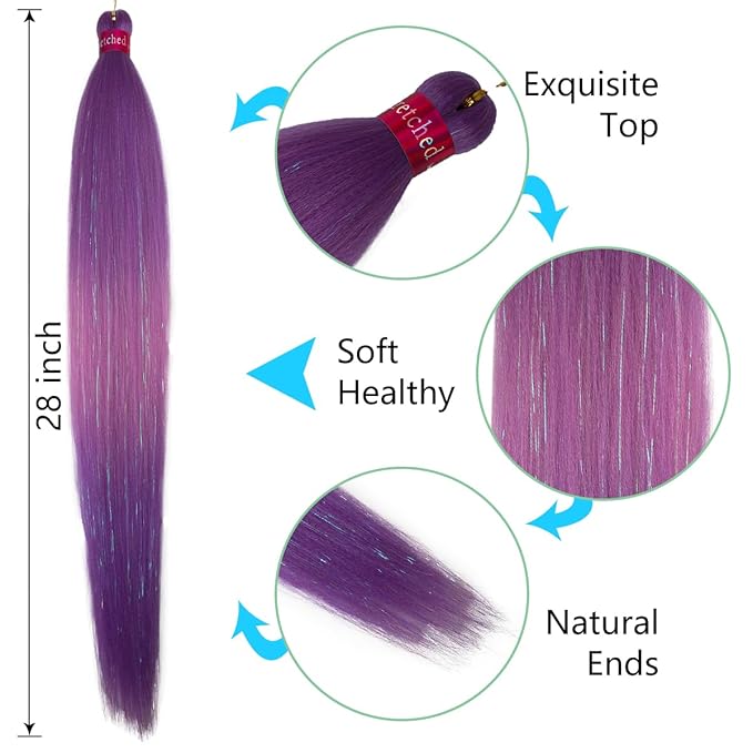 Upgraded Braiding Hair Extension Mix Tinsel, Pre Stretched Braiding Hair for Braiding Twist Braids Itch Free Hot Water Setting Yaki Straight Synthetic Hair