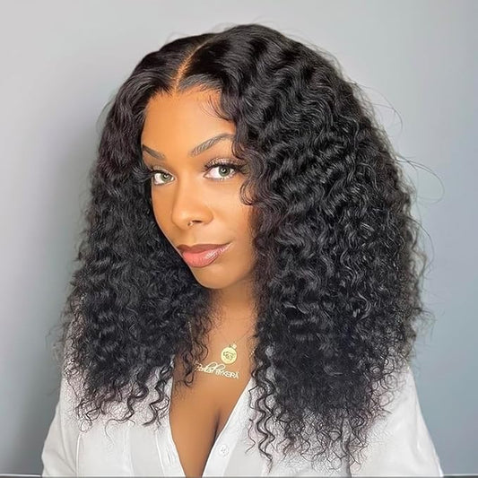 13x4 Curly Bob Wig Human Hair Water Wave HD Lace Front Bob Wigs Curly Human Hair Wig For Women Wet And Wavy Wigs 180% Density Wear And Go Glueless Wig Pre Plucked Pre Cut (16 Inch)