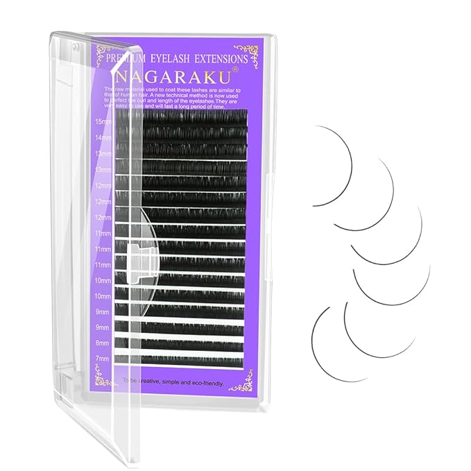 NAGARAKU 5 Trays Eyelash Extensions 0.07mm D curl 7-15mm Mix Tray Individual Lashes Classic Matte Black Faux Mink 16 Rows Professional Beauty Salon Supplies