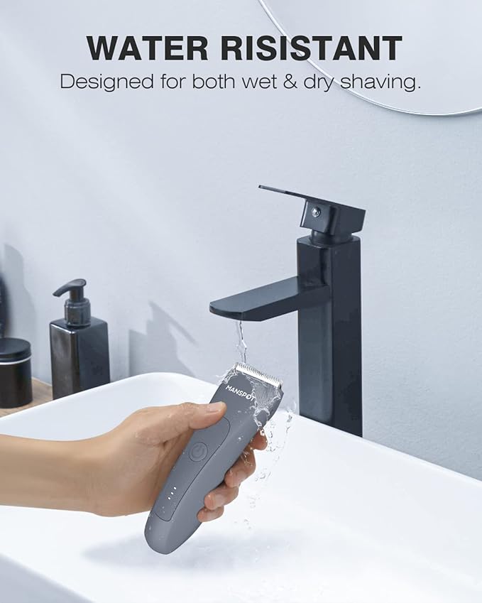 MANSPOT Electric Groin Hair Trimmer Men's Shaving & Grooming Sets Kit with 4 Guards and Replaceable Ceramic Blade Heads, Waterproof Wet/Dry Trimmer for Men, 90 Minutes Shaving, Grooming Sets
