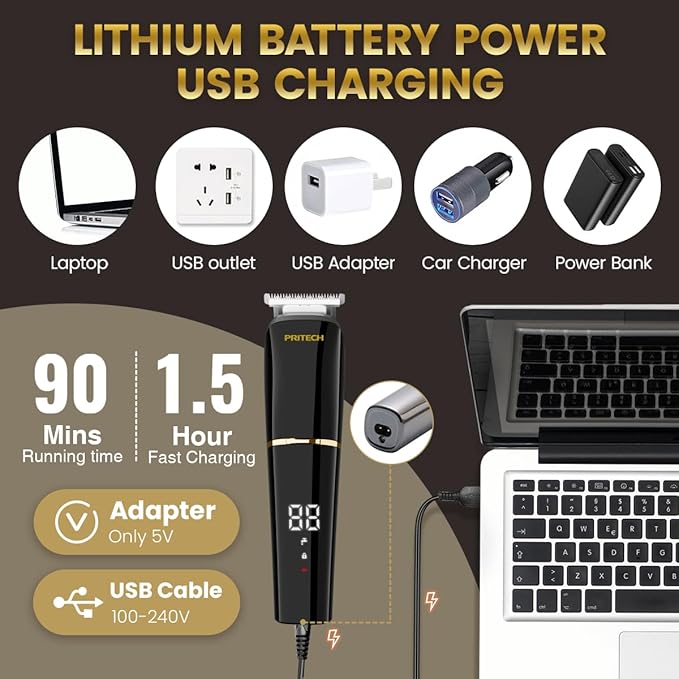 PRITECH Beard Trimmer for Men,6 in 1 Hair Clippers Kit, Precision Cordless Grooming Kit Waterproof IPX6 for Beard, Hair, Body, Nose, Ear, with Foil Razor (Black)