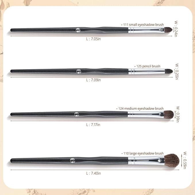 ENERGY Eyeshadow Brush Set - 4PCS Natural Hair Blending Brushes for Powder, Cream & Liquid Makeup with Travel Dust Covers - Eye Makeup Tools for Shading & Detailing - Pro Kit for Artists & Beginners