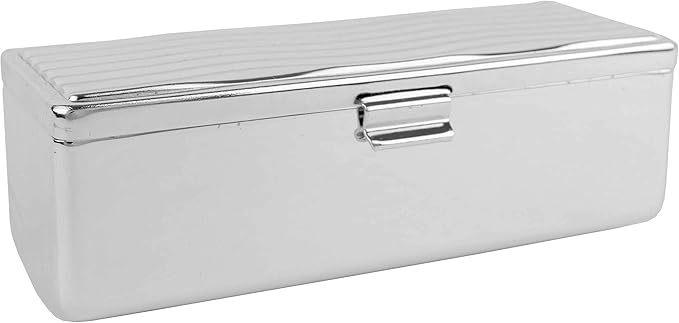 Stephanie Imports Set of 2 Rectangular Vintage Lipstick Cases With Glass Mirror (Silver Wave)