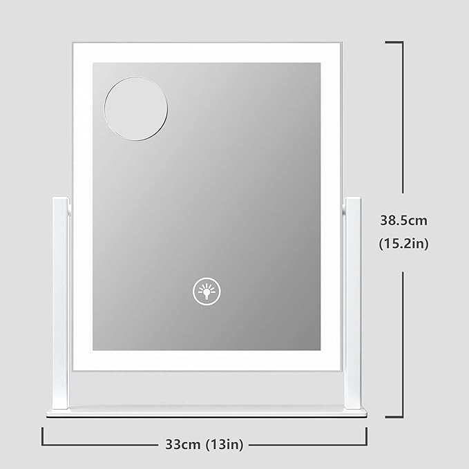 15.2" Lighted Makeup Mirror Hollywood Vanity Mirror with Lights, Three Color Modes,Detachable 10X Magnification Mirror, Smart Touch Control, 360°Rotation White