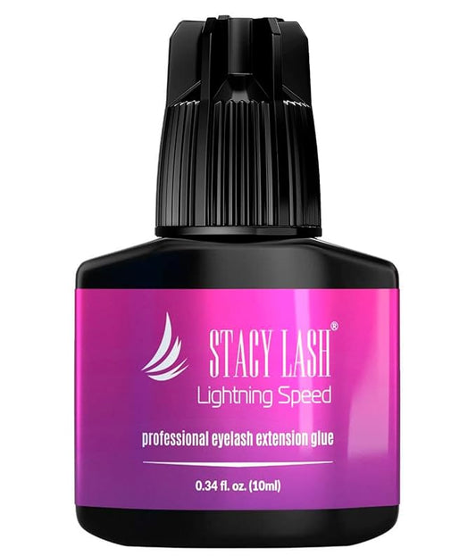 Lightning Speed Eyelash Extension Glue – Stacy Lash 10ml/0.34 fl.oz / 0.3 Sec Dry/Retention – 6-8 Weeks/Black Adhesive/Professional Supplies
