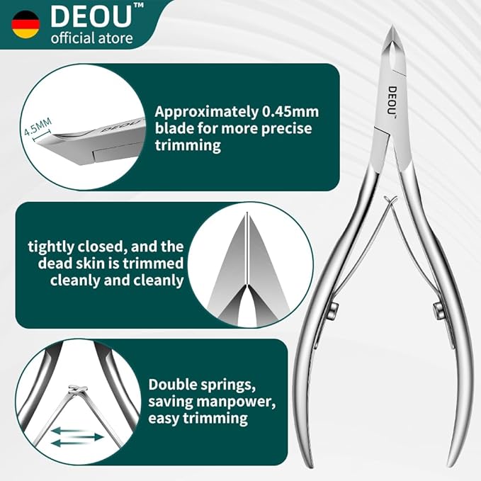 DEOU professional cuticle scissors, salon manicure tools, stainless steel eyelash trimmer, Manicurist nail care blade, extremely sharp, for women's manicure (Cuticle scissors+Steel push)