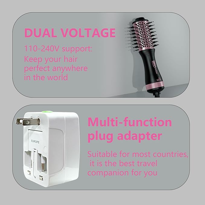 DAN Dual Voltage Hair Dryer Brush, 4 in 1 Blow Dryer Brush and Styler Volumizer