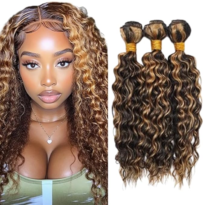 Ombre Bundles Highlight P1B/27 Deep Curly Human Hair Bundles Two Tone Black Mixed With #27 Blonde Curly Bundles Brazilian Human Hair Weave Wet and Wavy for Black Women 18 20 22 Inch