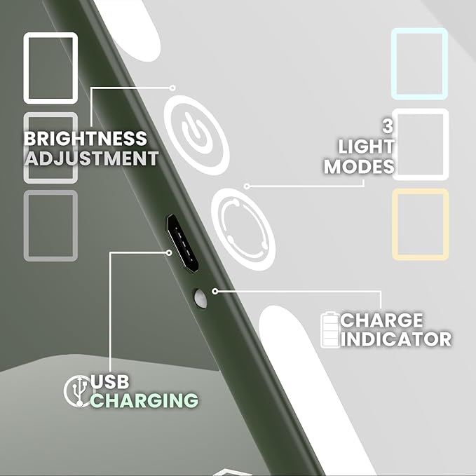 Eclipse LED Lighted Travel Vanity Makeup Mirror | 3 Colour Light, Compact, Portable, Lighted, Rechargeable, Illuminated Mirror | Perfect for Travel, Makeup & Beauty Needs | Forest Green