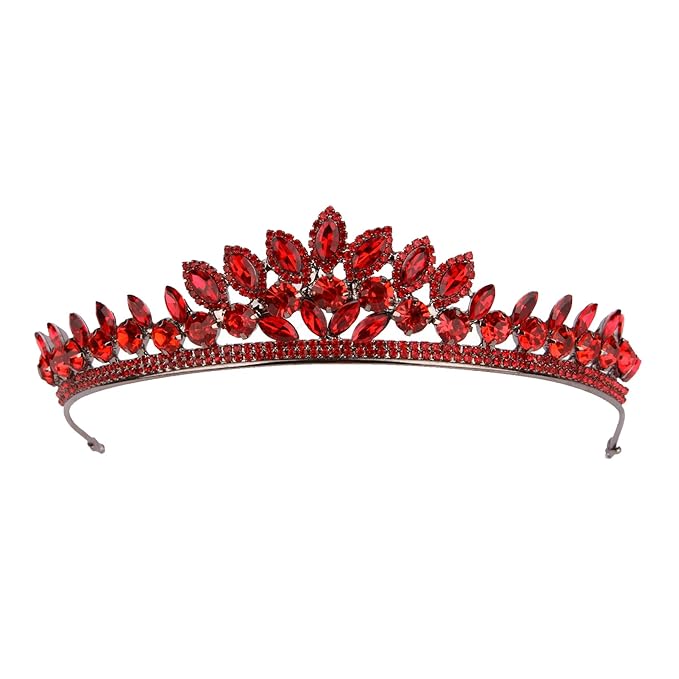 LIMELIA Women's Tiara for Henna Wedding Party|Glitter Hair Accessories for Bridal Birthday Pageant Prom Halloween Costume Christmas Party, Queen Princess Crowns | Leaf Model-Red