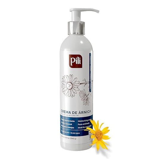 Pili Arnica Cream 8.4 oz. Deep Hydration & Soothing Relief for Dry, Rough Skin & Discoloration. Lightweight Face, Hand & Body Moisturizer – Crema de arnica, Non-Greasy & Fast Absorbing.