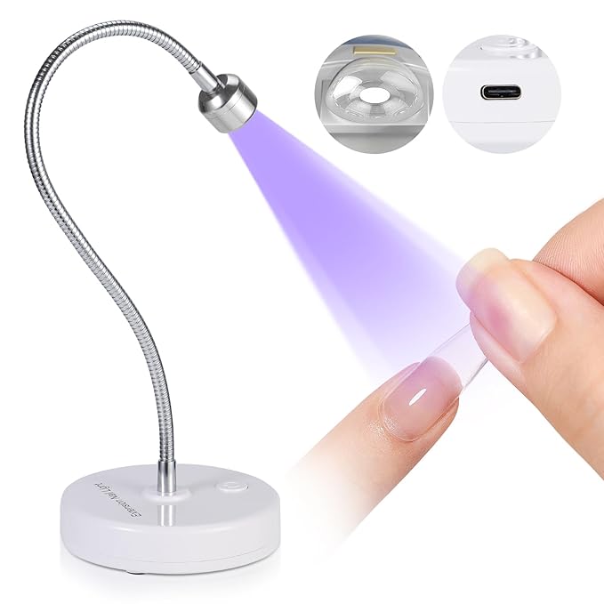 SAVILAND Gooseneck U V Lamp for Gel Nails:Touch Switch 12W U V Nail Lamp 5S Quick Drying LED Fast Curing Lamp Rechargeable Gel Lamp 3Timers Setting 360° Adjustable Home Salon Manicure Nail Dryer