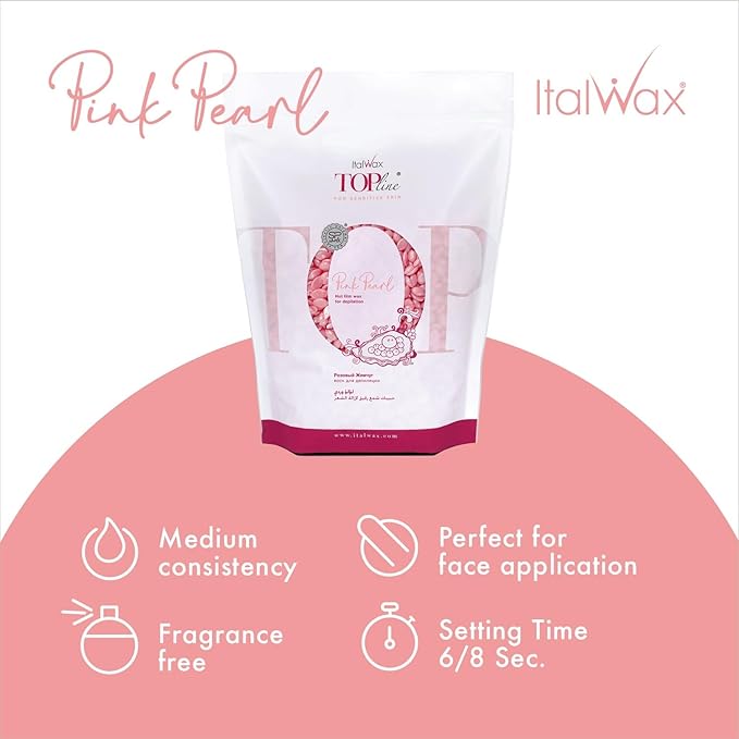 Italwax Top Line Pink Pearl - 750g / 1.65lb - Hard wax beads for hair removal - Unscented - Synthetic formulation ideal for sensitive skins - Recommended for Bikini area and Armpits