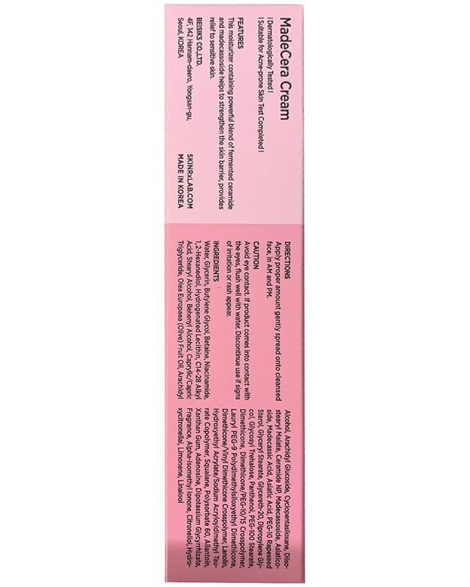 SKINRxLAB Made Cera Cream 50ml - Acne & Redness Relief, Sebum Control, Ceramide, Madecassoside, Anti-Aging, Pore Minimizing