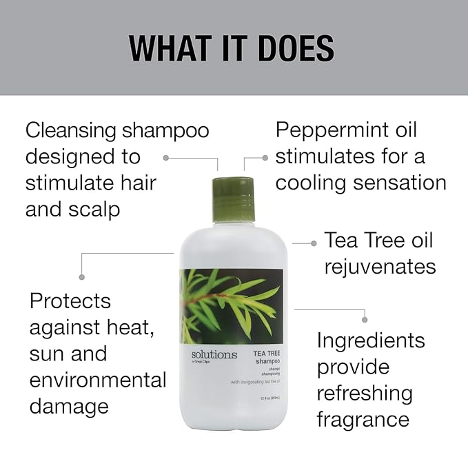 GREAT CLIPS Solutions Tea Tree Shampoo 32 fl oz | Natural Dry Scalp & Dandruff Treatment with Invigorating Essential Oils | Nourish and Stimulate Scalp | For All Hair Types