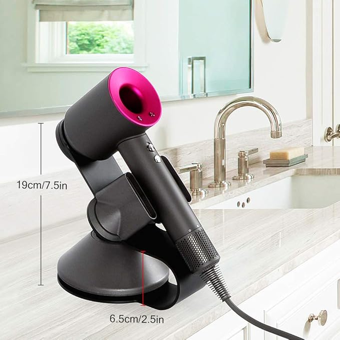Hairdryer Stand Holder for Dyson,Magnetic Carbon Steel Bracket Power Plug Holder,Bathroom Organizer for Dyson Supersonic Hairdryer, Diffuser and Two Nozzles (Black)