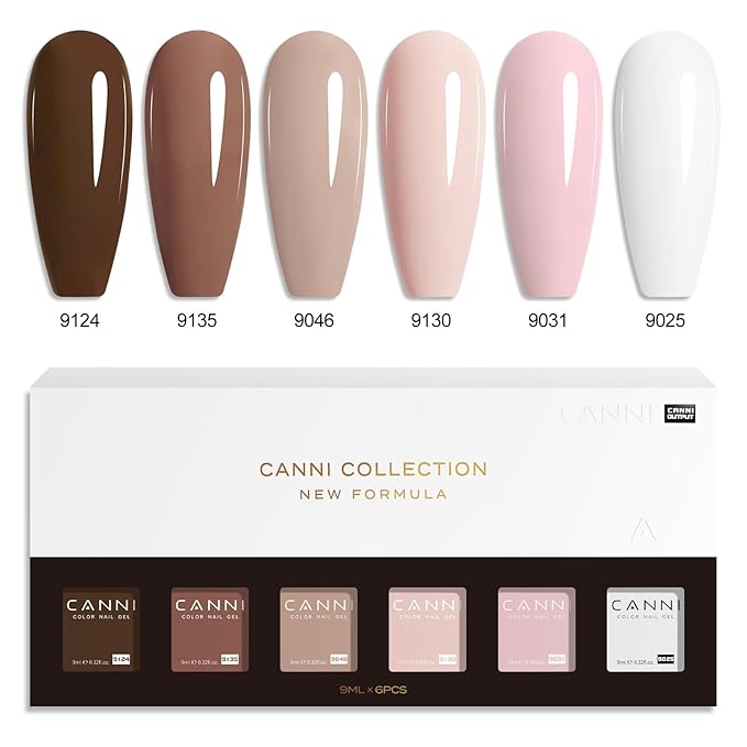 CANNI Gel Nail Polish Kit -6 Colors Nude Pink 9ML Gel Polish Set Skin Tones French Nail Neutral Brown Soak Off Gel Nail Kit Manicure DIY Manicure Salon DIY