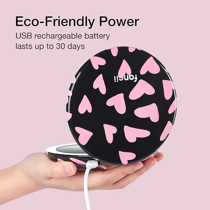 Fancii Taylor LED Lighted Travel Makeup Mirror, Rechargeable with 10x/1x Magnifying & 3 Light Settings - Compact, Portable, Large 5” Wide Hand Mirror for Handbag and Purses, Taylor (Love Train)