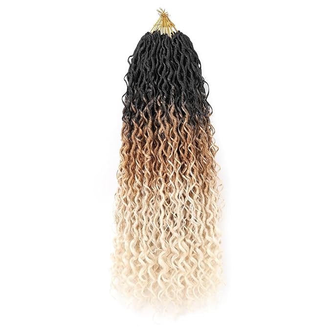 Aipin New Goddess Locs Crochet Hair 22 Inch Boho River Locs Hippie Locs Wavy Crochet With Curly Hair In Middle And Ends Braids Hair Extensions (8Packs,22 inch, T1B/27/613)