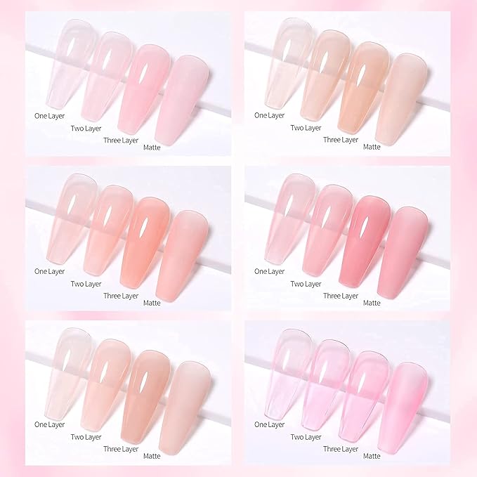 Vishine Gel Nail Polish Starter Kit with 36W UV LED Nail Lamp Speed Dryer Manicure Tools Set of 6 Sheer Milky White Neutrals Skin Nude Jelly Transparent Colors Gel Polish Base and Top Coat #055