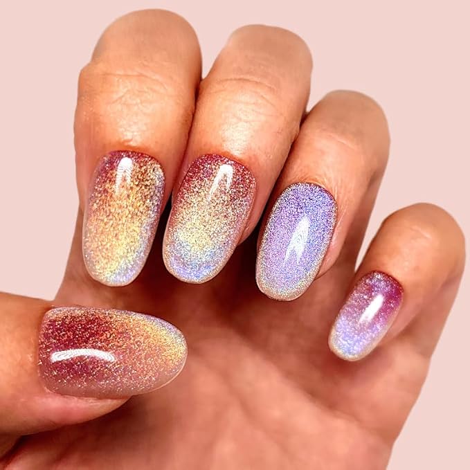 Press on Nails Handmade Nails 3D Press on Nails Short Medium Oval Almond Nails Fake Nails Glitter Cat Eye Nails Gel Nails Durable Reusable False Nails 10 Pcs (Dream Dazzle, S)