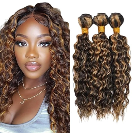 Ombre Blonde Bundles Kinky Curly Highlight P1B27 Human Hair Curly Bundles Black and Blonde two tone Brazilian Human Hair Weave Wet and Wavy for Black Women 14 16 18 Inch