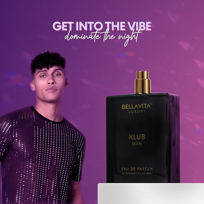 BellaVita Luxury KLUB Men's Eau De Parfum (100ml) | Intense, Masculine Party Perfume for Men | Notes: Lemon, Jasmine, Rose, Musk, Amber and Patchouli | Made with Premium Long-Lasting Perfume Oils