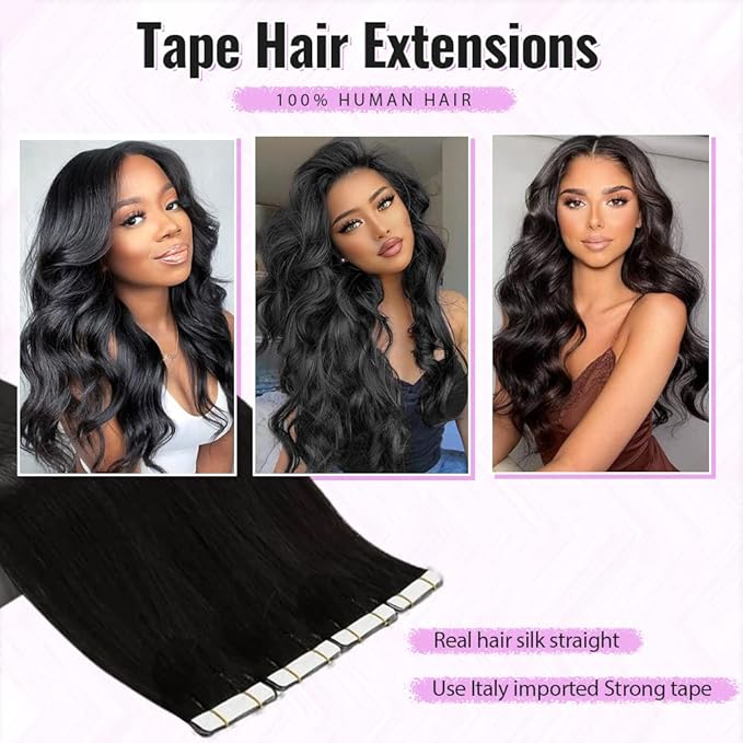 26 Inch Body Wave Tape In Hair Extensions Human Hair for Women Curly Wavy Tape On Extensions Double Side Remy Hairs Skin Weft Invisible Tapes 40pcs 100 Gram Virgin Human Hairs