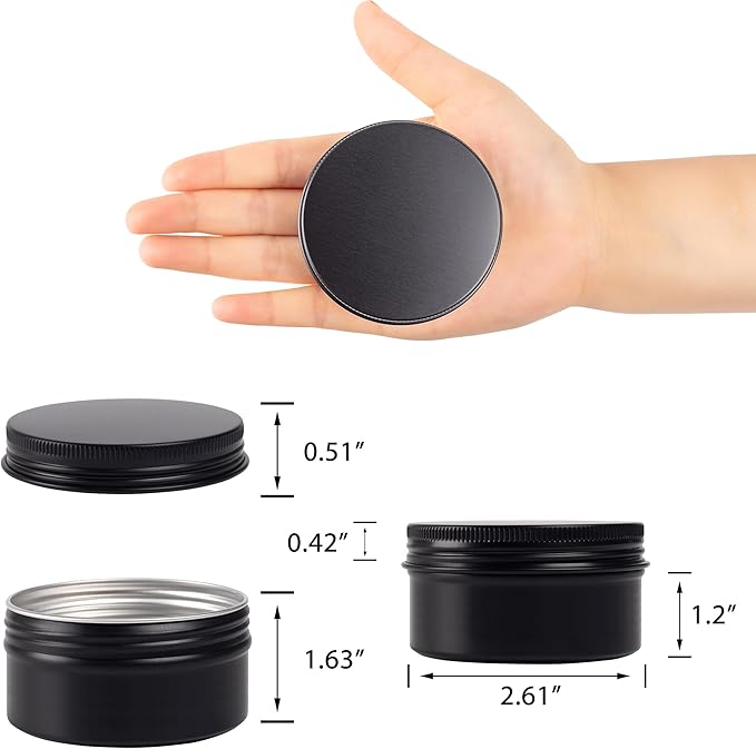 24 Pack 4oz Screw Top Aluminum Tin Jars with Screw Lids and Blank Labels - Refillable 120ml Metal Containers for Lip Balms, Candles, Salves, Spices, Crafts (Black)