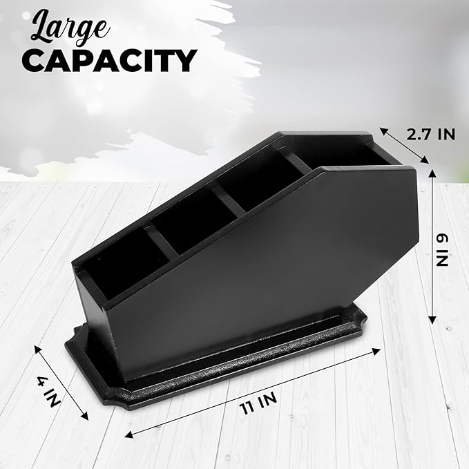 Coffin Brush Holder - Gothic Wooden Makeup Organizer for Vanity - Spooky Halloween Decor for Bathroom, Living Room or Bedroom - Witchy Gifts for Women -Black - 11x6x4 Inches