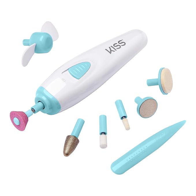 KISS New York Power File X Nail Dryer, Electric Nail File & Nail Dryer System, Includes 12 Attachments, Rechargeable Handle, Cuticle Pusher, A/C Adapter, & Storage Case