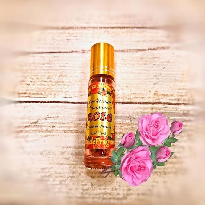 ROSE Perfume Oil - All-Natural Essential Oil Fragrance - Huile de Parfum - Bulgarian Damask Rosa Damascena Petals Otto, Tea Rose, De Mai - Roll On Roller Ball - Party Travel Guest Favors Gifts - 10ml