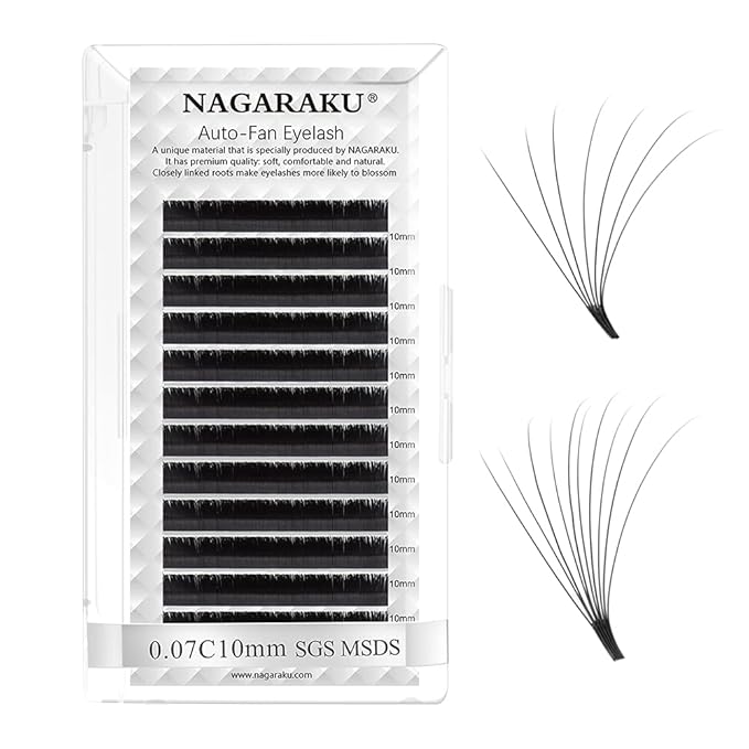 NAGARAKU Easy Fan Eyelash Extensions Volume Lash 0.07 C curl 10mm Rapid Blooming Faux Mink Cluster For Beginners Soft Professional Lash Supplies