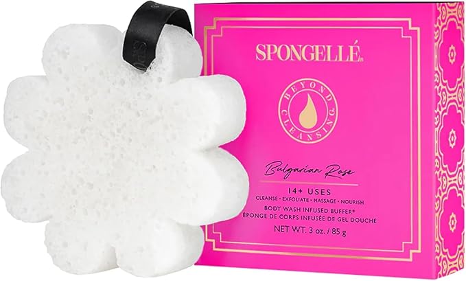 Spongelle Wild Flower Buffer Body Scrubber Bundle with Box | Bath & Shower Loofah for Women | Exfoliator with Body Wash Infused | 14+ uses (Bulgarian Rose, French Lavender, Freesia Pear)