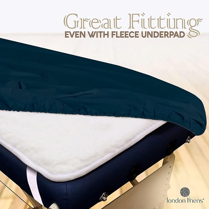 LONDON LINENS Soft Microfiber Massage Table Sheets Set 3 Piece Set - Includes Massage Table Cover, Massage Fitted Sheet, and Massage Face Rest Cover (Navy Blue)