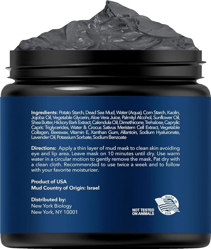 New York Biology Dead Sea Mud Mask for Face and Body with Stem Cell and Collagen - Spa Quality Pore Reducer for Acne, Blackheads and Oily Skin, Natural Skincare for Women, Men - Tightens Skin - 4 oz
