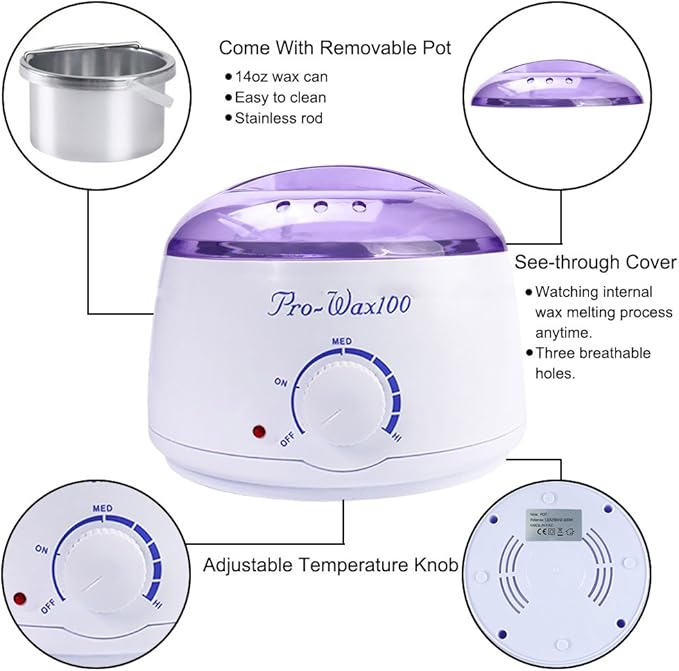 Portable Electric Wax Warmer Kit for Total Body Hair Removal - Melting Pot Hot Wax Heater with Accessories for Facial, Bikini, Armpit Waxing at Home for All Genders