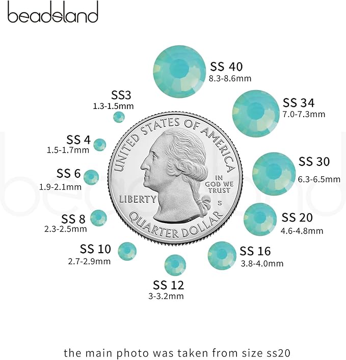 Beadsland 1440pcs Flat Back Crystal Rhinestones Round Gems for Nail Art and Craft Glue Fix, Pacific Opal, SS16, 3.8-4.0mm