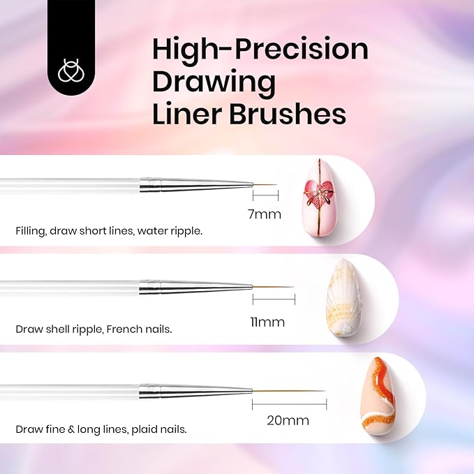 Beetles Nail Art Brushes, 8pcs Double-headed Nail Art Tool Set, Nail Dotting Tools, Striping Nail Art Brushes for Lines, Nail Drawing Pen with Bow knot Stickers Gift for Women