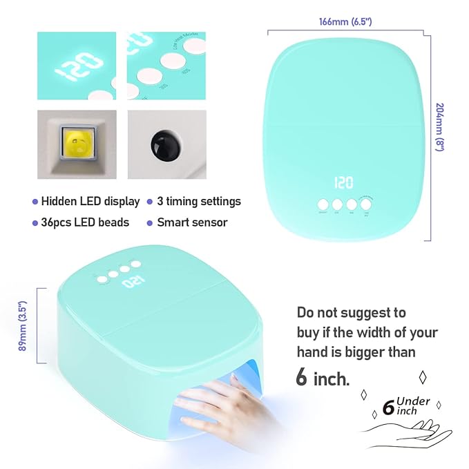 BETE Cordless LED Nail Lamp, 60W Rechargeable Dryer for Curing Polish, USB Port for Charging Phone and Drill, Portable Professional Blue