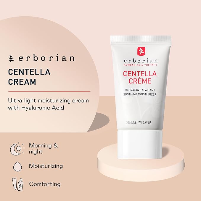 Erborian Face Moisturizer Cream Centella Cream - Ultra Light-Weight Facial Moisturizing Cream with Shea Butter, Hyaluronic Acid, Glycerin & Beta Glucan - Soothes & Hydrates Skin - All Skin Types, 20ml