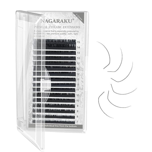 NAGARAKU Eyelash Extensions Individual Lashes 0.07 LC curl 7-15mm Mix Classic Faux Mink 16 rows Matte Black Soft Natural